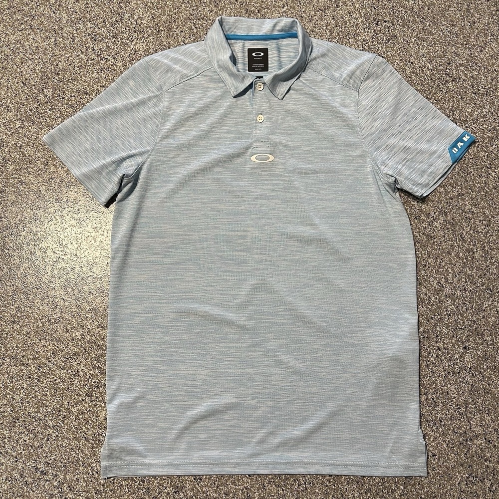 Oakley Polo Mens XS Gravity Pro Golf Center Logo Regular Fit Heather Blue
